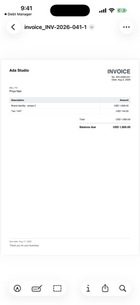 Send a branded invoice or receipt as a proper PDF.