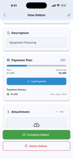 Log part-payments; balances close themselves.